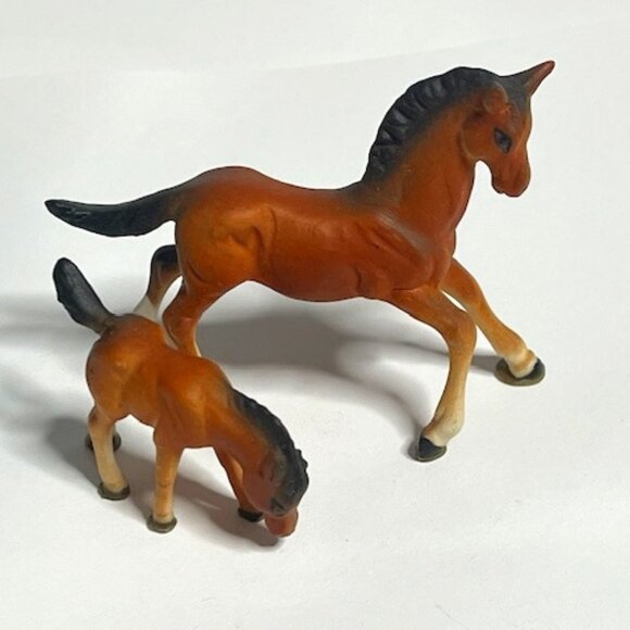 VTG Miniature Mama Horse & Colt Porcelain Figurines Brown Black - Picture 1 of 13